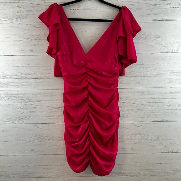 Lovers + Friends Dresses & Skirts - Lovers + Friends Hot Pink Ruffle Bodycon Mini Dress Size XS